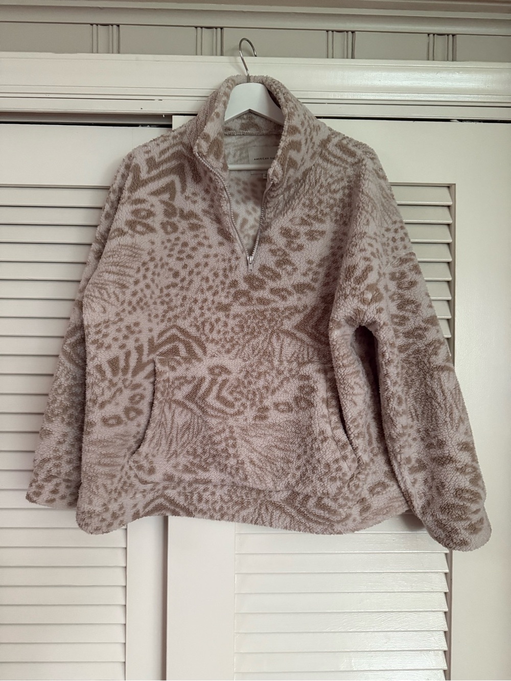 American Eagle Outfitters Taupe & Cream Plush Quarter-Zip Sweater